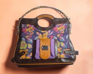 Corazón de Melón Mexican Floral Tapestry Satchel Bag Cutout Handles Chain Strap